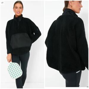 Tuckernuck Sport Sherpa Fleece ML Black 1/4 zip pullover teddy jacket kangaroo